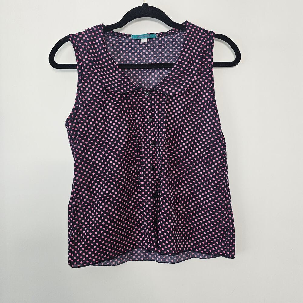 Julia's Closet Women's Polka Dot Chiffon Sleeveless Top Peter Pan Medium